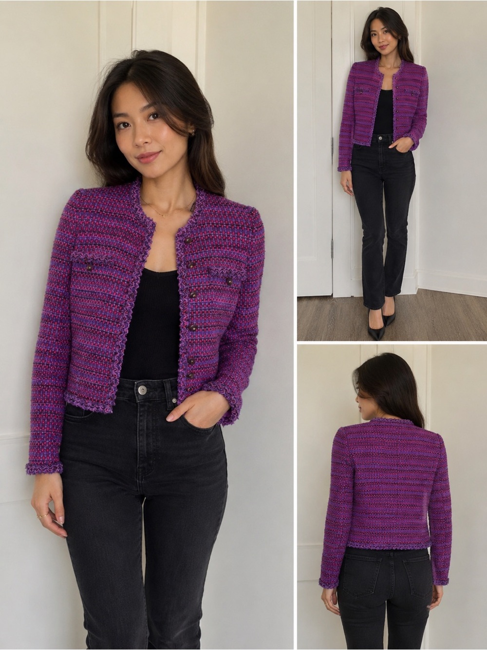 Chanel purple fringe tweed jacket